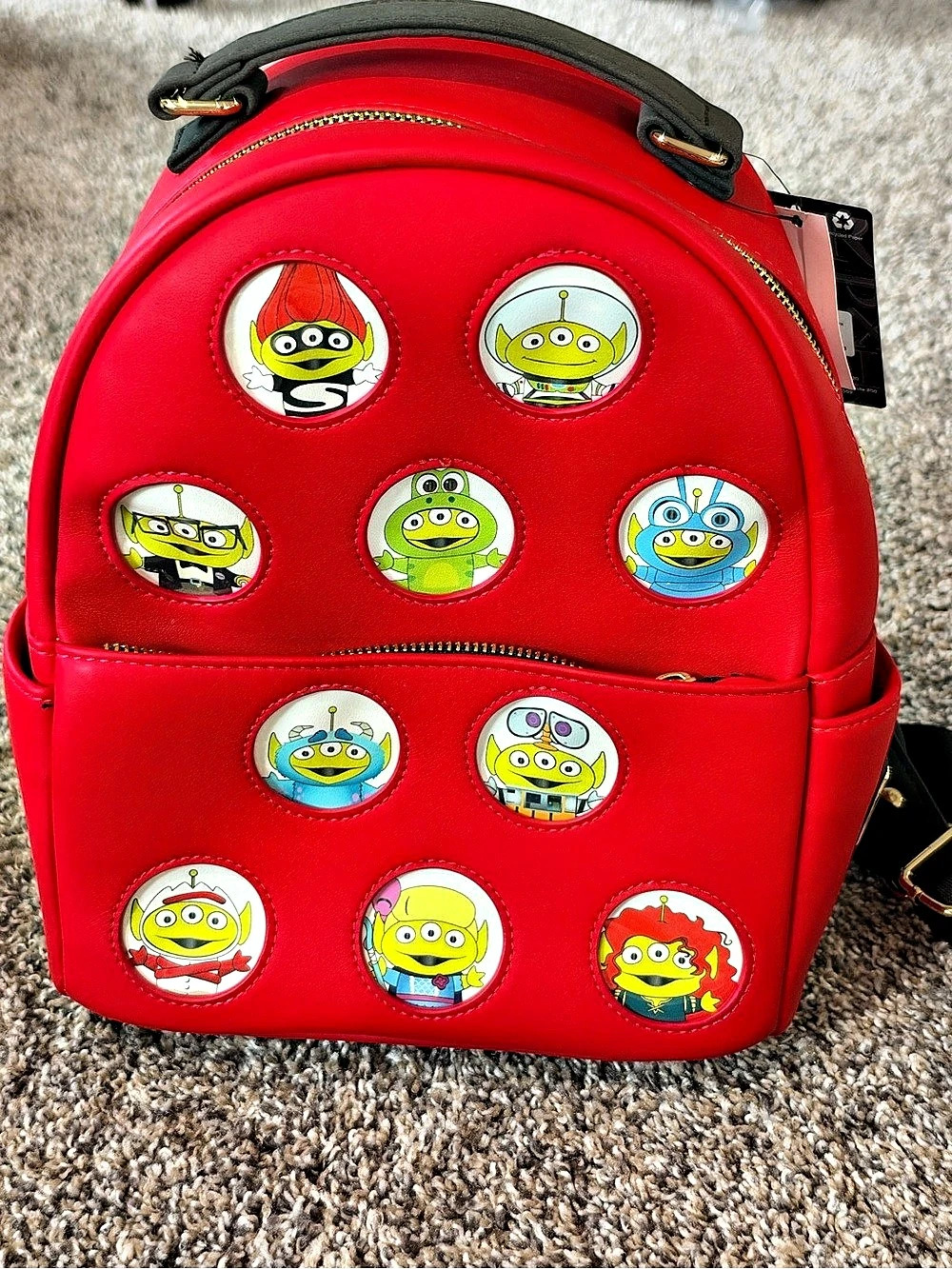 Loungefly Pixar Alien Remix Character Patch Mini Backpack in Red & Black NWT